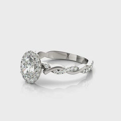 Oval Diamond Halo Pavé Twist Engagement Ring | 0.33 Carat Total Weight