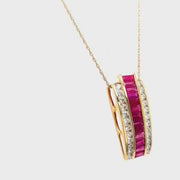 Yellow Gold Fancy Ruby & Diamond Necklace| 4.21 Carat Total Weight