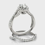 Round Diamond Halo Pavé Twist Engagement Ring | 0.53 Carat Total Weight