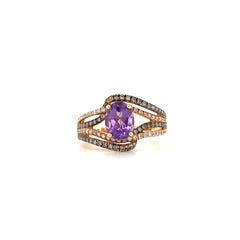 Rose Gold Oval Amethyst & Chocolate Diamonds Fancy Ring | 2.87 Carat Total Weight