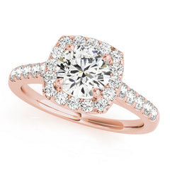 Round Diamond Cushion Halo Pavé Engagement Ring| 0.75 Carat Total Weight