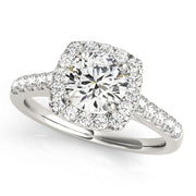 Round Diamond Cushion Halo Pavé Engagement Ring| 0.75 Carat Total Weight