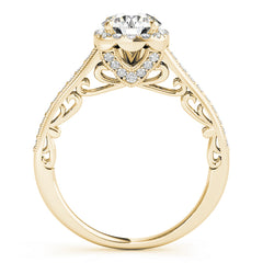 Round Diamond Cushion Halo Milgrain Engagement Ring | 0.55 Carat Total Weight