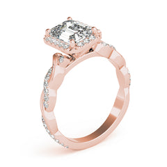Emerald Diamond Halo Pavé Twist Engagement Ring | 0.50 Carat Total Weight