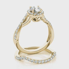 Round Diamond Halo Pavé Twist Engagement Ring | 0.53 Carat Total Weight