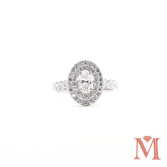 White Gold Oval Double Halo Diamond Ring | 1.50 Carat Total Weight