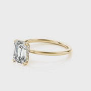 Emerald Cut Hidden Halo Solitaire Engagement Ring | Yellow Gold