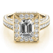 Emerald Diamond Halo Engagement Ring | 1.33 Carat Total Weight