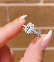 White Gold Emerald Cut Moissanite & Diamond Engagement Ring | 1.83 Carat Total Weight