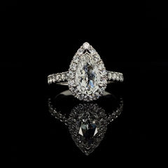White Gold Pear Cut Halo Diamond Engagement Ring | 1.86 Carat Total Weight