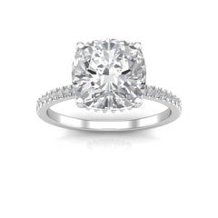 White Gold Cushion Hidden Halo Engagement Ring | 2.87 Carat Total Weight