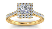 Yellow Gold Princess Cut Halo Diamond Engagement Ring | 0.50 Carat Total Weight