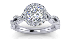 Round Moissanite & Diamond Twisted Halo Engagement Ring | 2.50 Carat Total Weight
