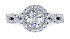 Round Moissanite & Diamond Twisted Halo Engagement Ring | 2.50 Carat Total Weight