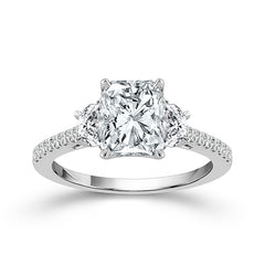 White Gold Radiant Cut & Half-Moon Diamond Three Stone Engagement Ring | 2.21 Carat Total Weight