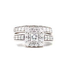 White Gold Princess Cut Halo Diamond Wedding Set | 1.50 Carat Total Weight | Opera Collection