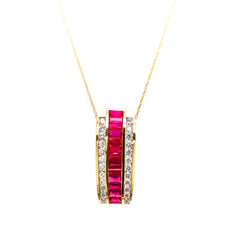 Yellow Gold Fancy Ruby & Diamond Necklace| 4.21 Carat Total Weight
