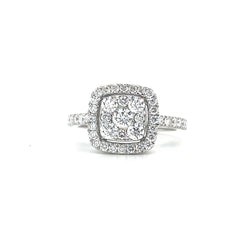 White Gold Cushion Composite Halo Diamond Engagement Ring | 1.00 Carat Total Weight