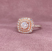Rose Gold Round Double Halo Diamond Ring | 1.25 Carat Total Weight