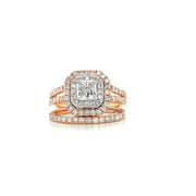 Rose Gold Princess Cut Double Halo Diamond Engagement Ring | 1.50 Carat Total Weight