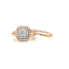 Rose Gold Princess Cut Double Halo Diamond Engagement Ring | 1.50 Carat Total Weight