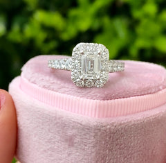 White Gold Emerald Cut Halo Engagement Ring | 2.00 Carat Total Weight