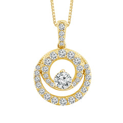 Yellow Gold Double Circle Diamond Necklace | 0.50 Carat Total Weight