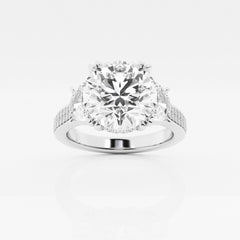 White Gold Round Diamond & Half Moon Three Stone Engagement Ring | 4.09 Carat Total Weight