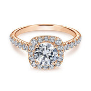 Rose Gold Cushion Halo Round Center Diamond Engagement Ring | 1.22 Carat Total Weight