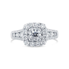 White Gold Cushion Halo Round Diamond Engagement Ring | 1.55 Carat Total Weight