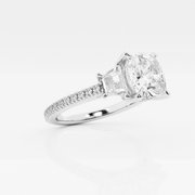 White Gold Cushion & Trapezoid Diamonds Engagement Ring | 3.96 Carat Total Weight