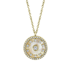 14K Yellow Gold Diamond Fancy Circle Mother of Pearl Pendant | 0.25 Carat Total Weight
