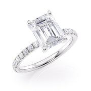 White Gold Emerald Cut Moissanite & Diamond Engagement Ring | 1.83 Carat Total Weight