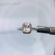 White & Rose Gold Radiant Halo Engagement Ring Semi Mount | 0.52 Carat Total Weight