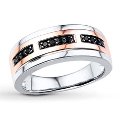 Two Tone Men's Black Diamond Wedding Ring | 0.25 Carat Total Weight