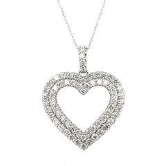 White Gold Double Heart Fancy Diamond Pendant | 2.00 Carat Total Weight