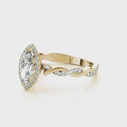 Marquise Diamond Halo Pavé Twist Engagement Ring | 0.38 Carat Total Weight
