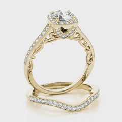 Round Diamond Cushion Halo Milgrain Engagement Ring | 0.55 Carat Total Weight