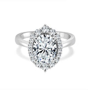 White Gold Oval Plain Shank Accented Halo Engagement Ring Semi Mount | 0.38 Carat Total Weight