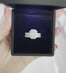 White Gold Emerald Cut Halo Bridal Set | 3.00 Carats Total Weight