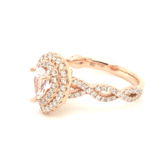 14K Rose Gold Twisted Pavé Double Halo Pear Shaped Engagement Ring | .75 Carat Total Weight