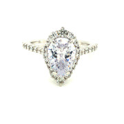 14K White Gold Halo Pear Shaped Engagement Ring | .50 Carat Total Weight