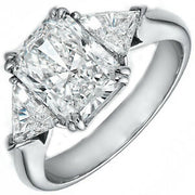 White Gold Radiant Cut & Trillion Diamonds Three Stone Engagement Ring | 4 Carat Total Weight