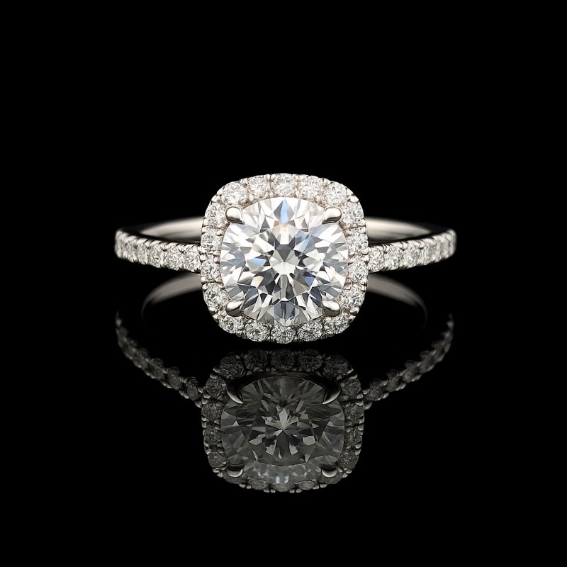 14K White Gold Halo Round Diamond Engagement Ring