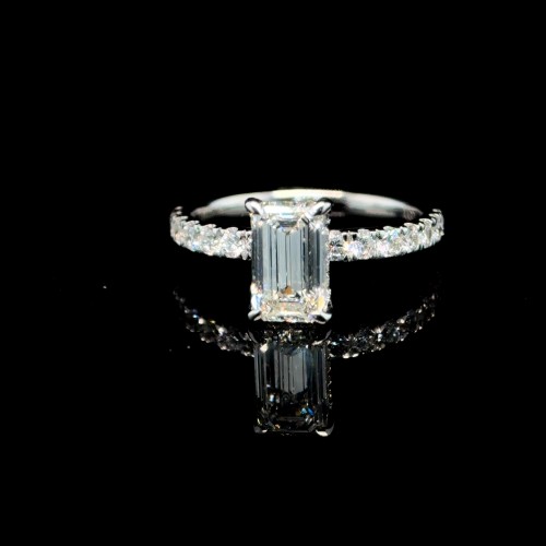 10K White Gold Emerald Diamond Engagement Ring