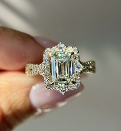 Yellow Gold Emerald Cut Vintage Halo Engagement Ring