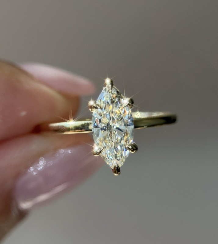 Yellow Gold Marquise Hidden Halo Solitaire Engagement Ring
