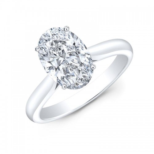 10K White Gold Oval Solitaire Diamond Engagement Ring