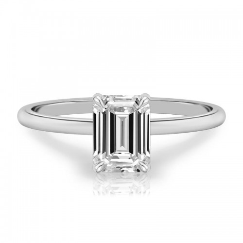 10K White Gold Emerald Solitaire Diamond Engagement Ring