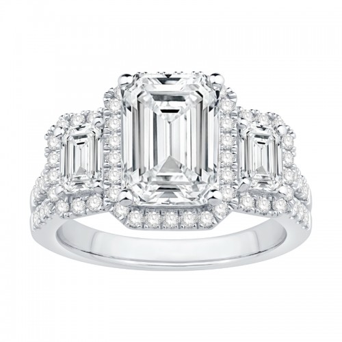 14K 4.54 Carats White Gold Emerald Diamond Engagement Ring